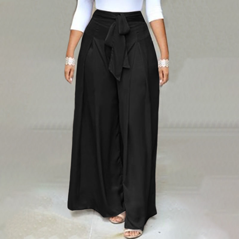 Women's wide-leg trousers, a comfortable high-waist design for plus-size professional fashion.