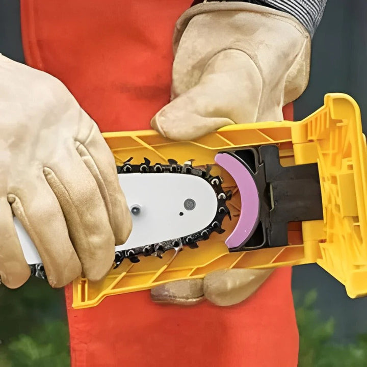 Portable chainsaw sharpener for quick blade restoration & chain maintenance.