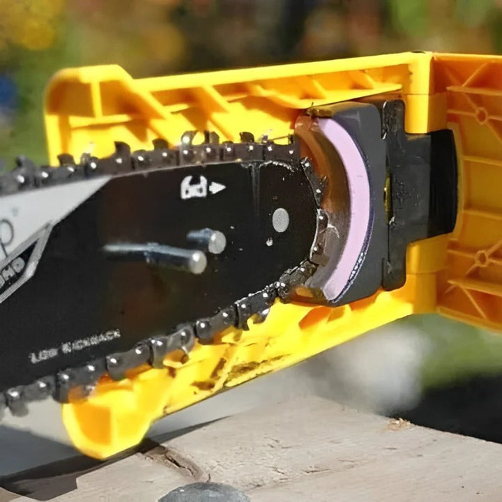Durable portable chainsaw sharpener, ensuring sharp blades for gardening & wood cutting.