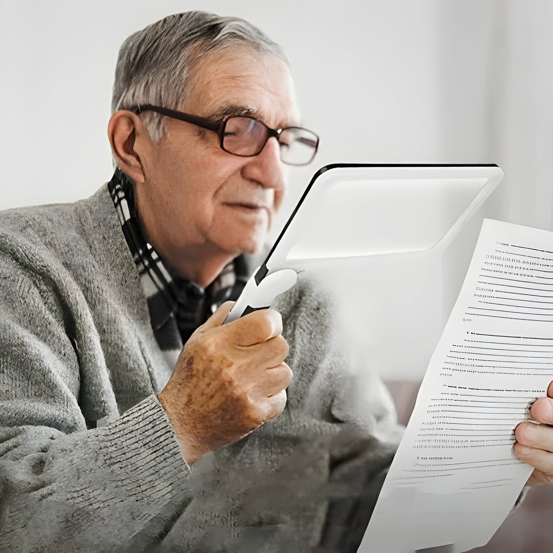 Easy-to-use portable LED magnifier for elderly & low vision. Handheld with adjustable light for reading small print.