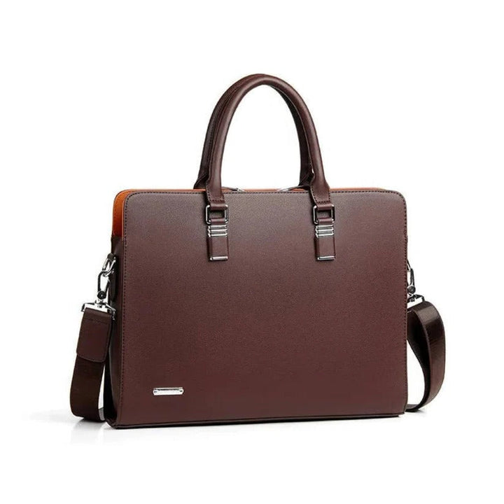 Men's professional laptop satchel. Efficiently carries 14-15 inch laptops & work documents.