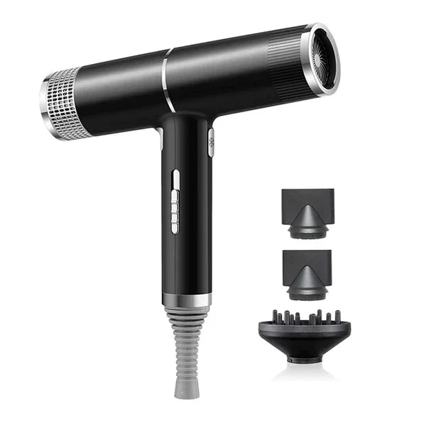 Modern professional hair dryer featuring ultra-light design, anion tech for frizz control, and fast drying.