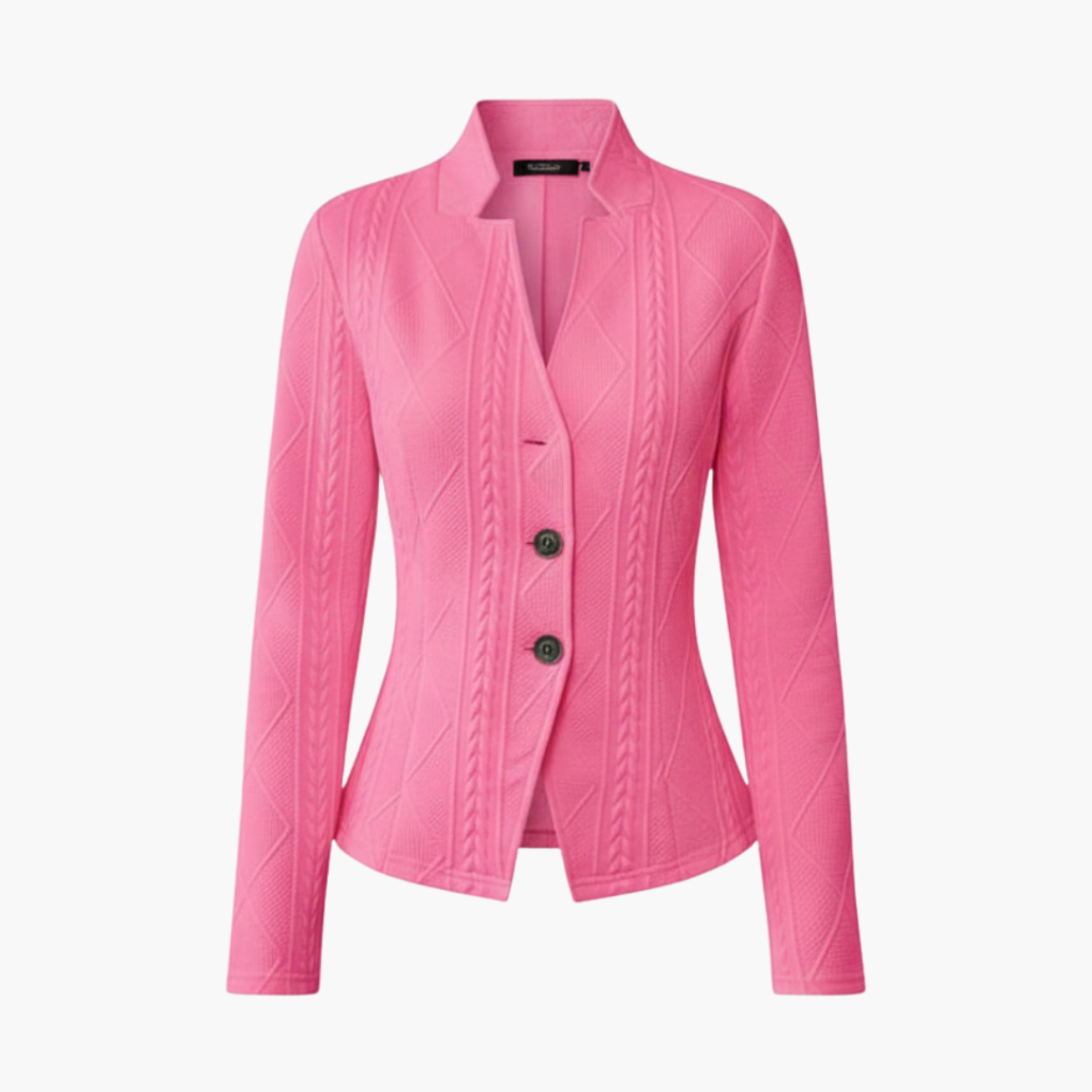 Professional women's lapel blazer. Stylish single-button tailored jacket, perfect for business casual office fashion.