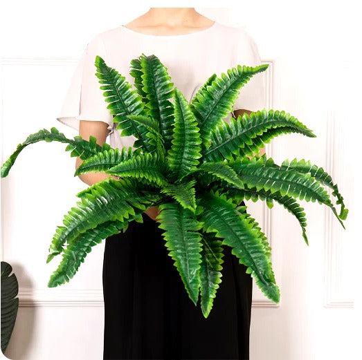 Faux Boston fern plant, UV resistant for outdoor use. Perfect realistic greenery for home & patio decor.