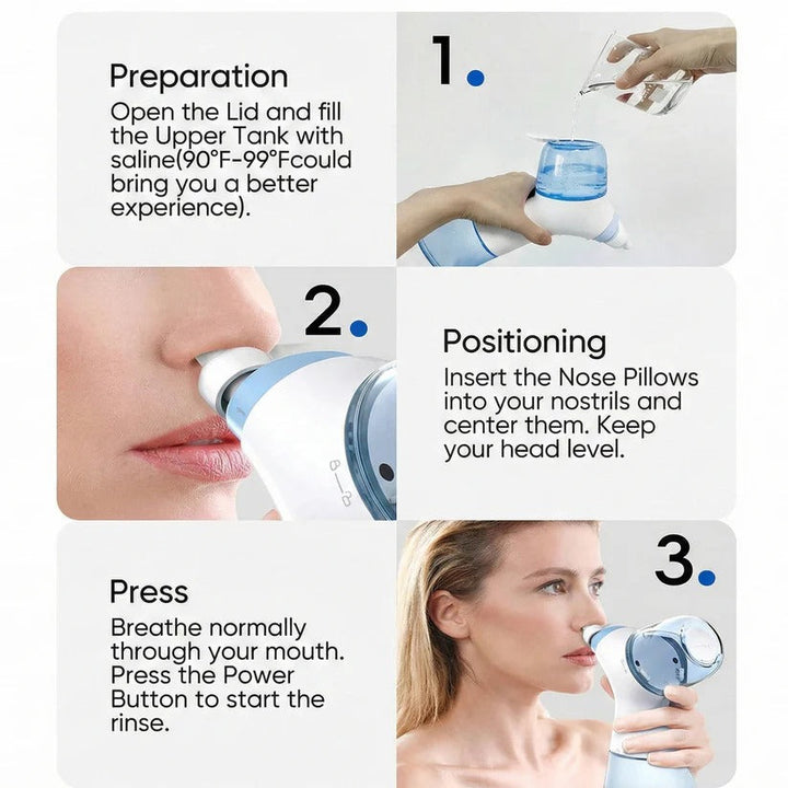 Compact rechargeable nasal cleanser for soothing sinus relief. Breath easier with this wellness device.