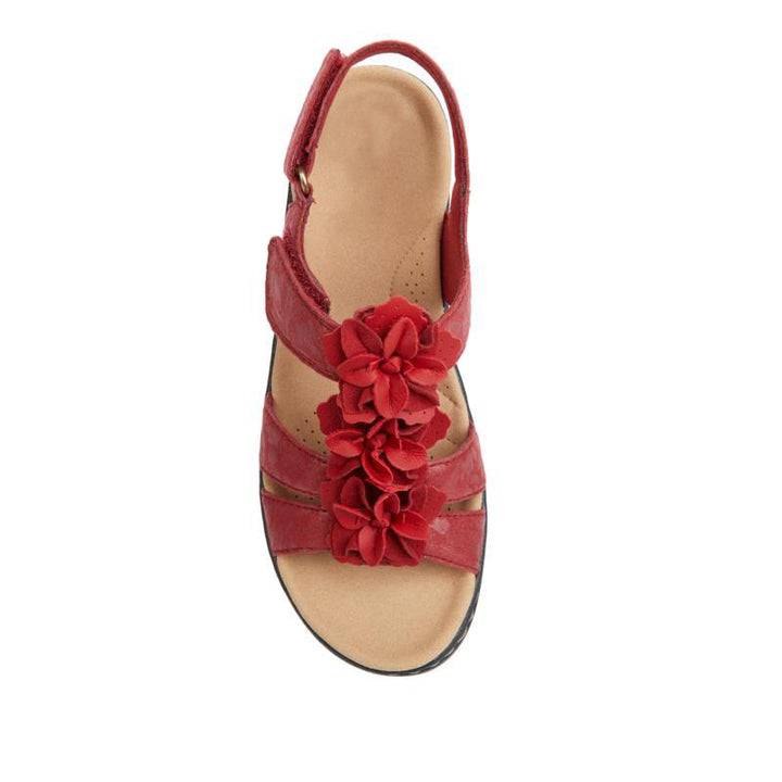 Side view of women's retro comfort wedge sandals, highlighting the orthopedic sole.