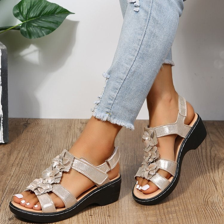 Women's retro gladiator style wedge sandals, combining orthopedic comfort with summer flair.