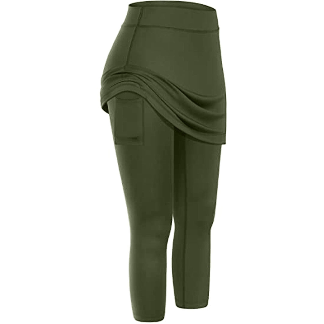 Performance women's skirted leggings with handy pockets, great for sportswear.