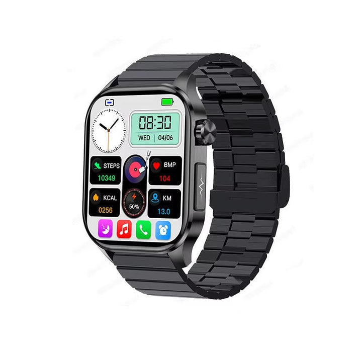 All-in-one senior health smartwatch: vital signs, blood pressure, blood sugar, fitness, and emergency functions.