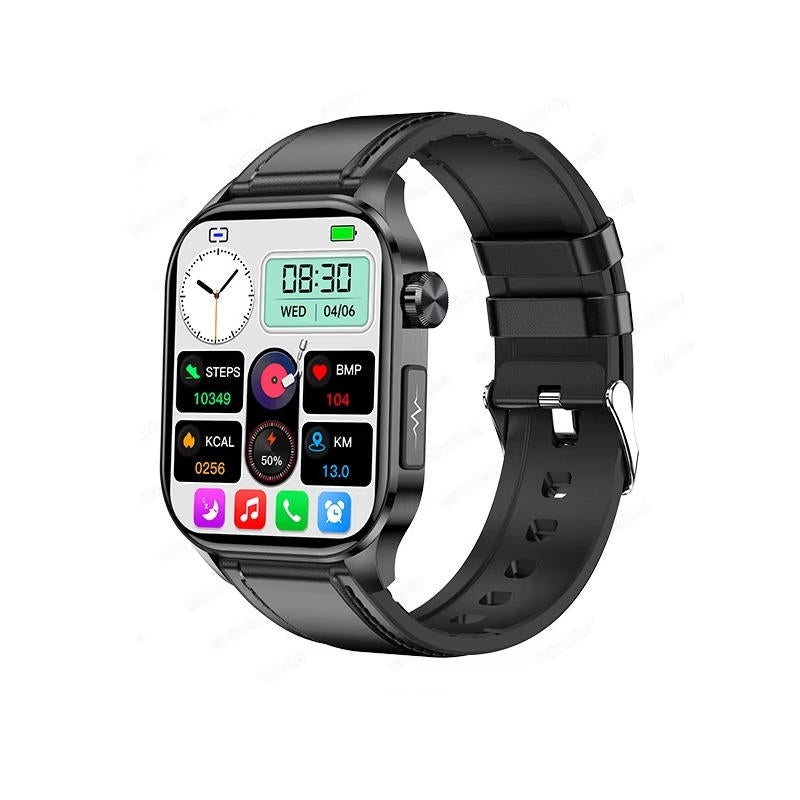 Fitness smartwatch for seniors, tracking daily activity, heart rate, blood pressure, and blood sugar levels.