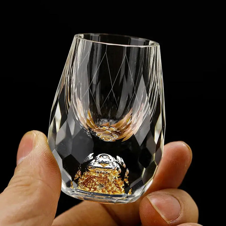 Set of 6 elegant cut crystal shot glasses for liquor, perfect for home bar or parties.