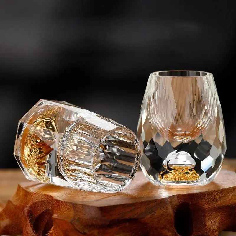Stunning set of 6 cut crystal shot glasses with intricate design, essential drinkware for a sophisticated home bar.