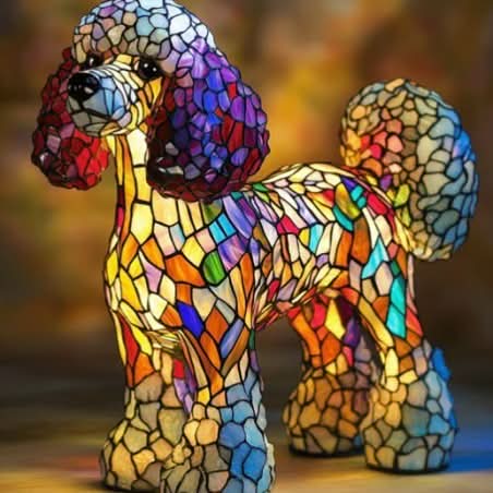Unique shimmering LED animal night light, dog & cat statue, USB powered, modern home decor.