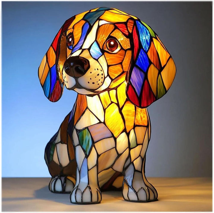 Modern LED dog night light, shimmering animal statue, elegant home decor & unique gift idea.