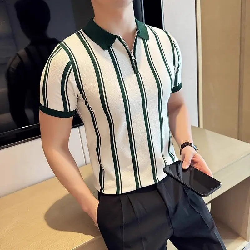 Men's short-sleeve zipper polo by Silvano. Versatile, comfortable smart casual top for modern summer fashion.