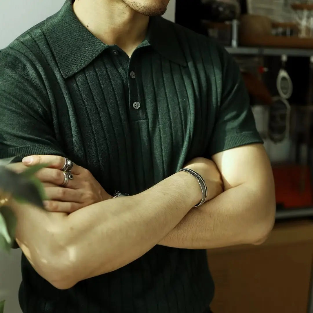 Modern style men's slim fit zipper polo shirt, short sleeve, an essential casual top.