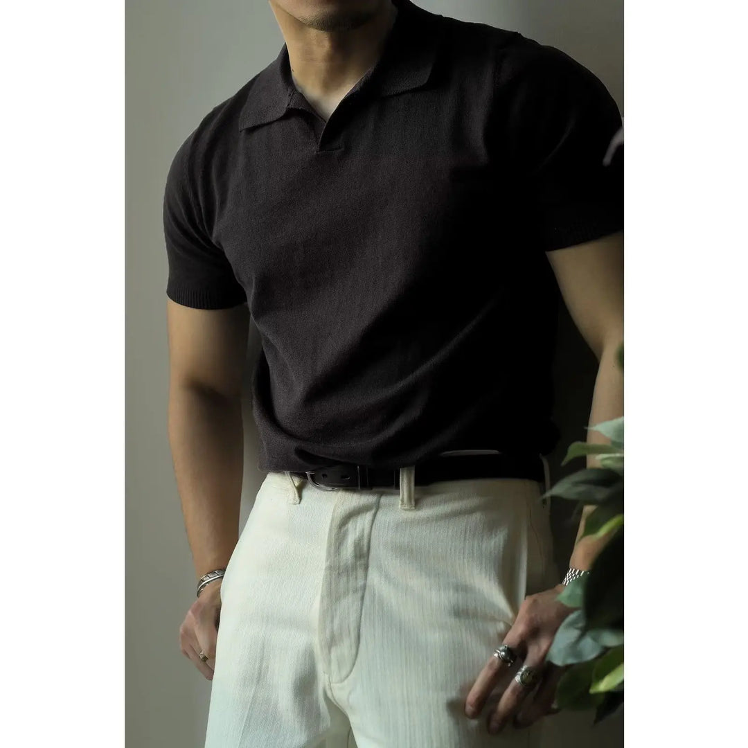 Men's slim fit zipper polo, modern short sleeve top designed for stylish casual wear.