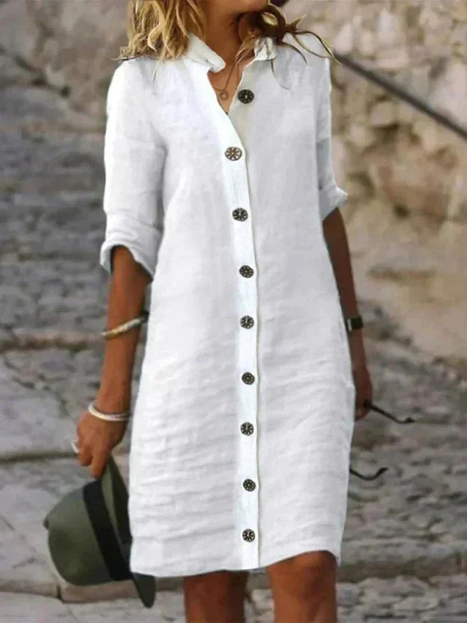 Sloane women's collared button-down shirt dress. Elegant, versatile mini dress perfect for casual summer daywear.