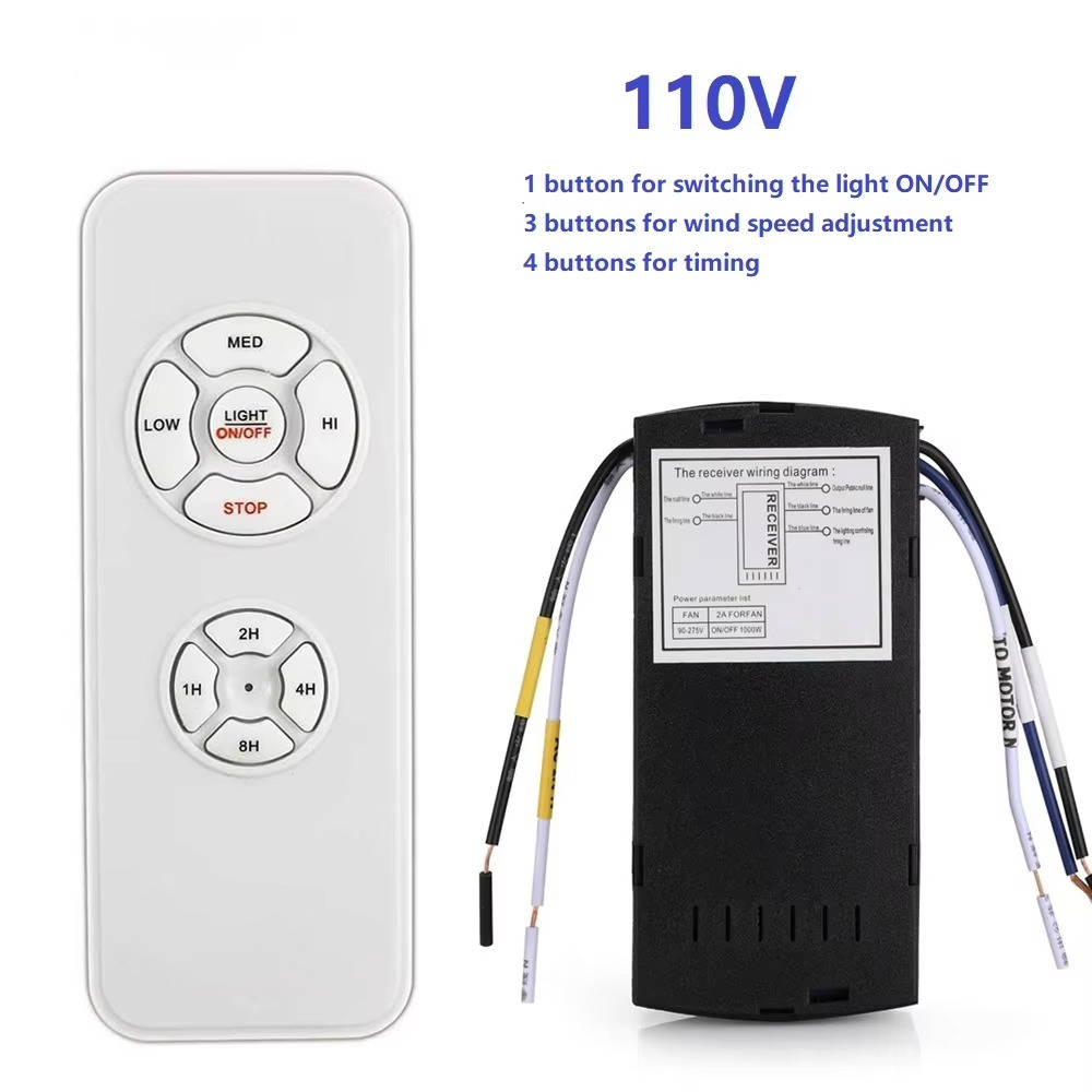 Smart universal ceiling fan remote control with sleek design, buttons for fan speed and light adjustments, compatible with Wi