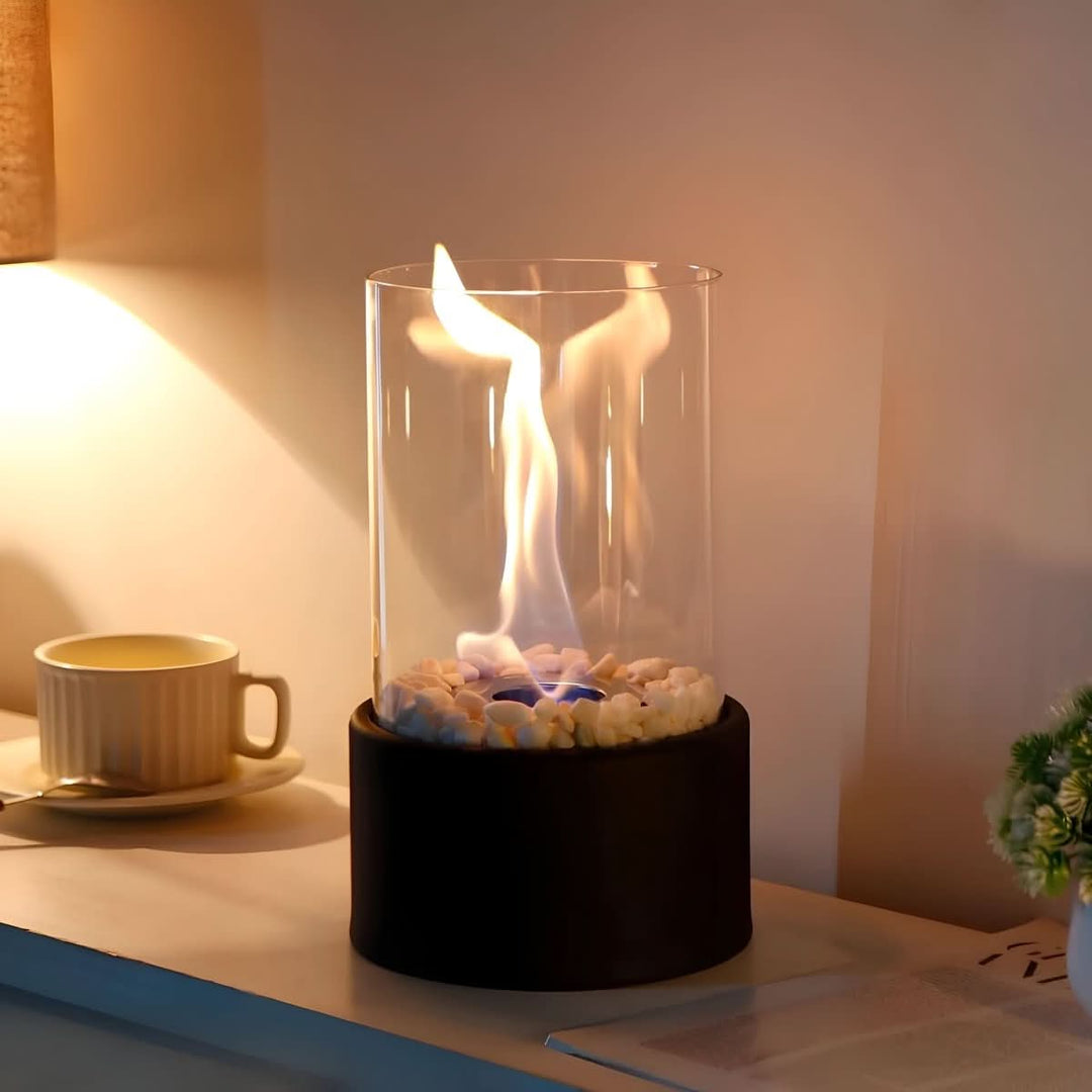 Bioethanol smokeless tabletop flame for modern indoor decor & outdoor ambiance.
