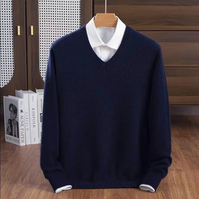 Classic women's soft V-neck long-sleeve sweater, perfect for versatile everyday styling.