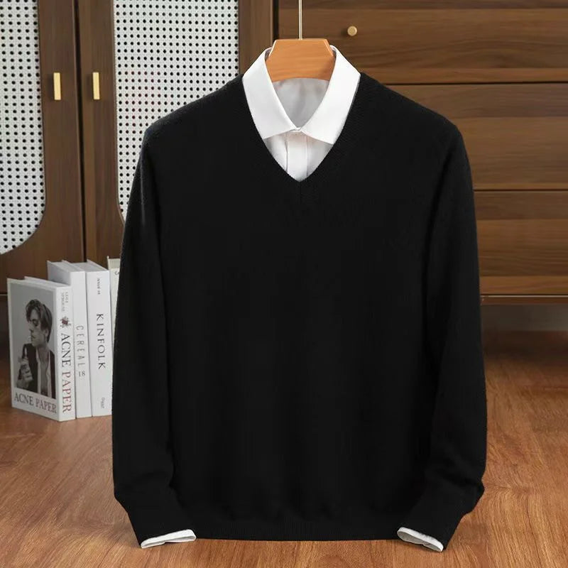 Casual women's soft V-neck sweater, a comfortable long-sleeve top for everyday chic.