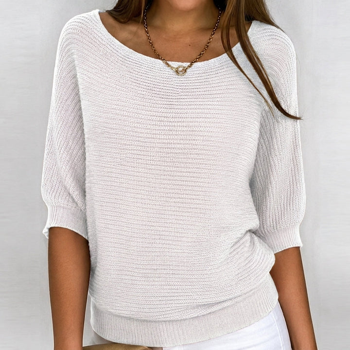 Stylish women's 3/4 sleeve knit top, soft and comfortable, perfect for a relaxed fit everyday wear and versatile fashion.