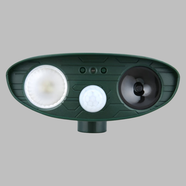 Solar powered ultrasonic rabbit deterrent for gardens. Protects yards from pests.