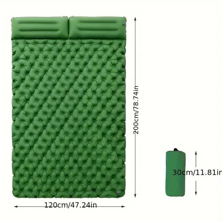 Travel-friendly dark blue double air mattress, portable and comfortable for hiking & camp gear.