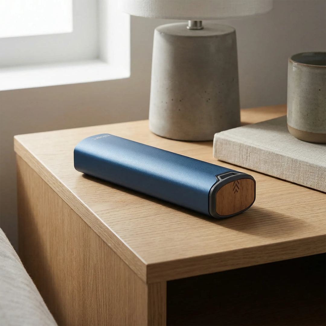 Stylish 7-day pill organizer with aluminum & wood design. Perfect for weekly medication & daily supplements.