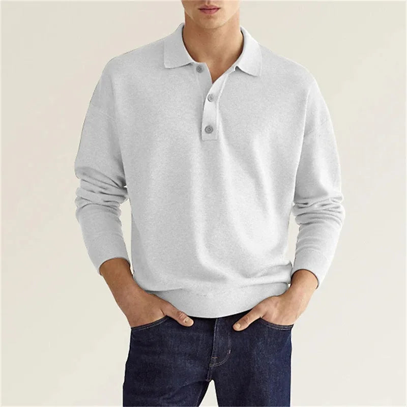 Essential men's long sleeve half-button polo, a versatile smart casual shirt for modern fashion.