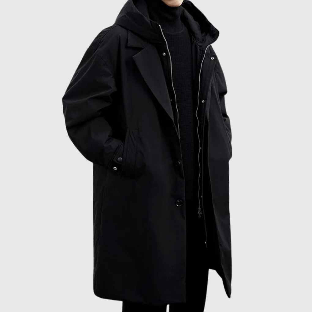 Men's all-weather outdoor coat. Waterproof jacket for rain protection & stylish men's fashion outerwear.