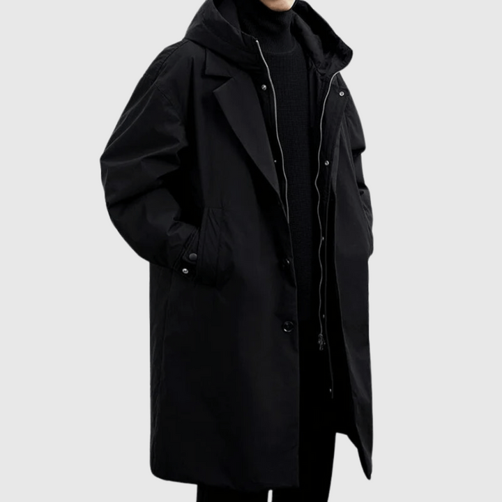 Men's all-weather outdoor coat. Waterproof jacket for rain protection & stylish men's fashion outerwear.