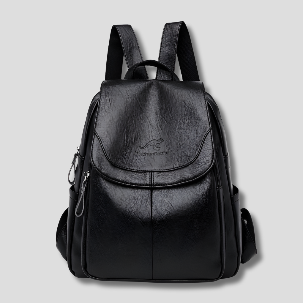 Premium embossed leather anti-theft backpack for women. Secure design, ideal for travel and daily essentials.