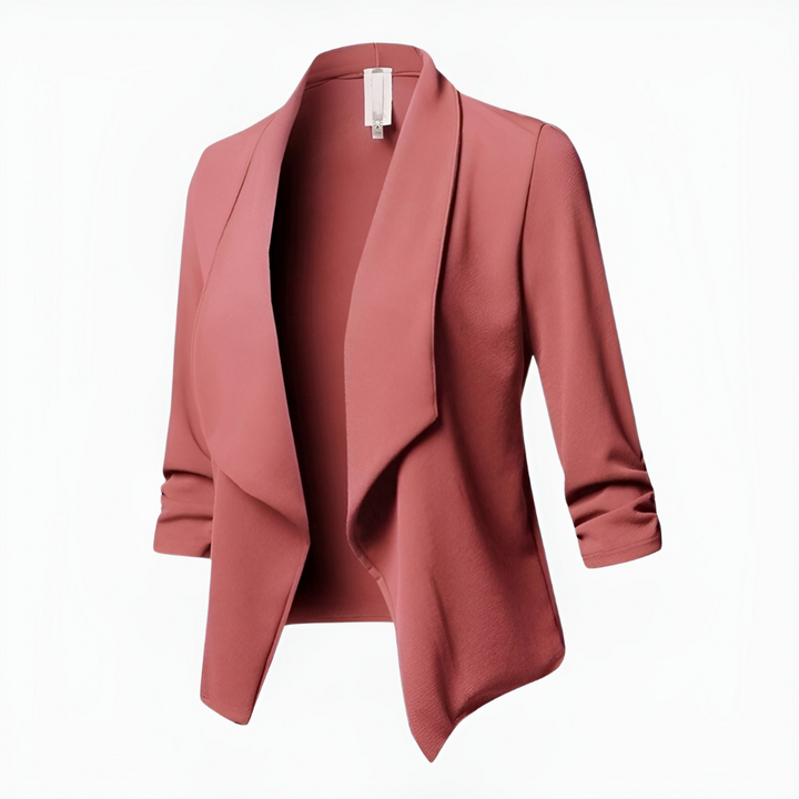 Modern women's blazer, open front style, suitable for work, office, or elevating any casual ensemble.