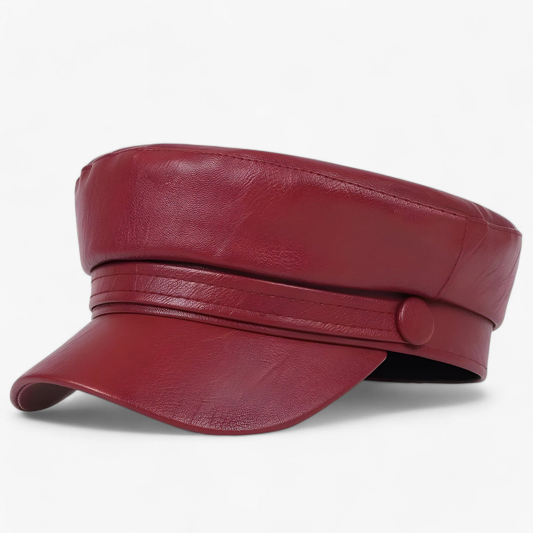 Elegant women's octagonal driving cap, black PU leather, adjustable, ideal for fall winter casual style.
