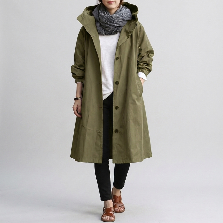 Oversized women's rain jacket, versatile layering piece for casual everyday wear in spring & fall.