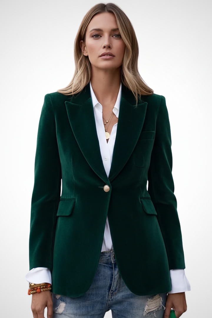 Fashionable women's elegant jacket, a single-button blazer with lapels, enhancing any professional or casual outfit.