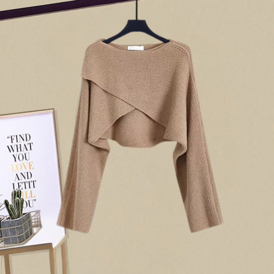 Stylish brown women's layered dress set for versatile wear. Features an A-line dress and comfortable cropped top.