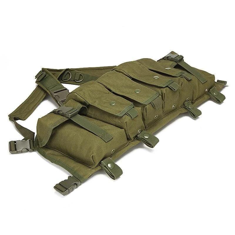 Front view of a tactical chest rig vest, designed for military, hunting, and outdoor gear.