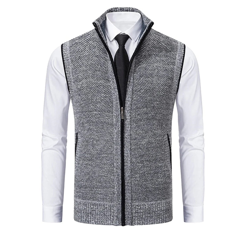 Close-up of a men's refined tailored vest. Detail on fabric & buttons for smart-casual & formal men's fashion.