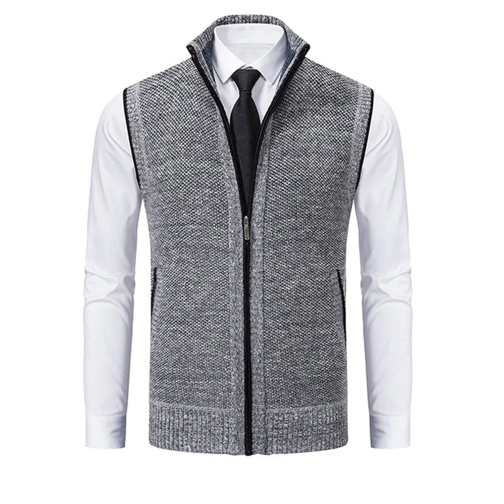 Close-up of a men's refined tailored vest. Detail on fabric & buttons for smart-casual & formal men's fashion.