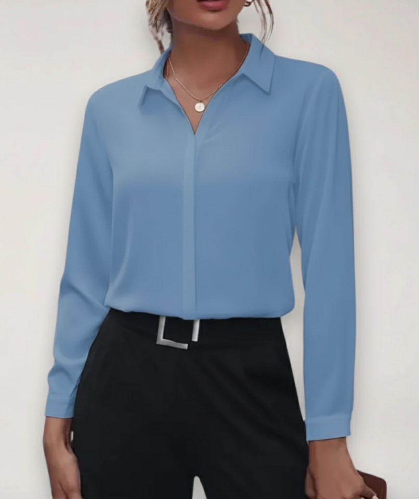 Classic women's long sleeve blouse, button-up design. A chic & elegant top for both office and everyday fashion.