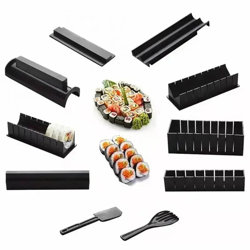 Comprehensive sushi maker kit with molds & tools, ideal for home cooking and crafting authentic dinner party sushi.