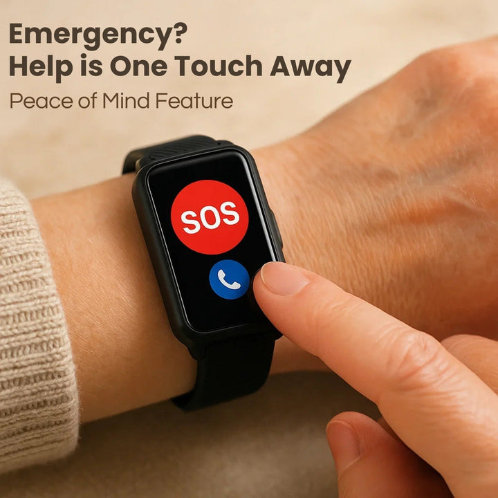Caregiver's app displaying real-time GPS tracking for TavvitaImp009 senior smartwatch, ensuring safety.