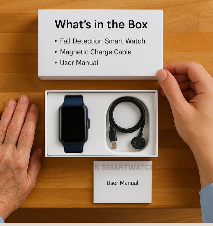 Sleek TavvitaImp009 senior smartwatch with black band, front and side view, highlighting wearable tech design.