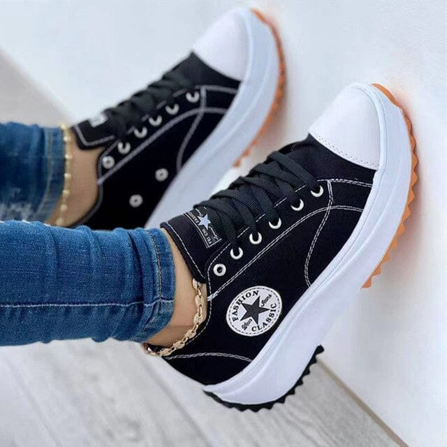 White lace-up women's chunky sneakers, ideal for casual wear, trendy street fashion, and everyday comfort.