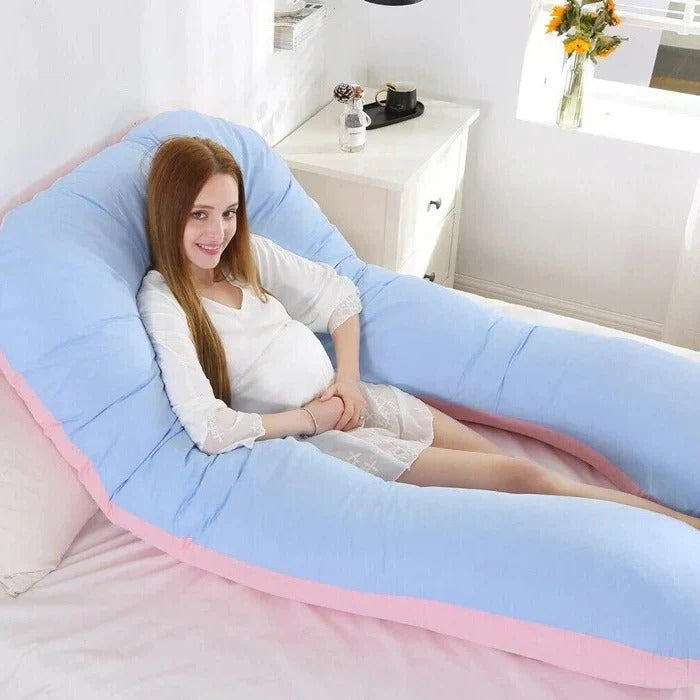 White U-shaped full body pillow providing ergonomic sleep support and comfort for all sleeper types.