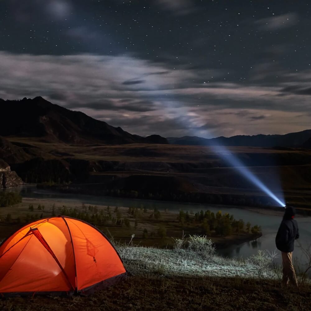 Adventure-ready LED headlamp for camping, hiking & night running. Ultra-bright, weather-resistant, rechargeable emergency light.