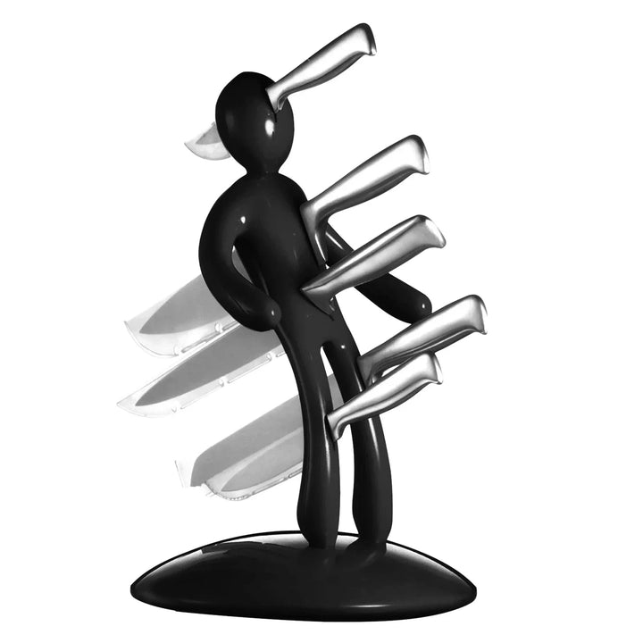 Novelty humanoid knife stand, a modern kitchen decor piece. Stylish countertop knife organizer.